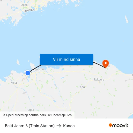 Balti Jaam 6 (Train Station) to Kunda map