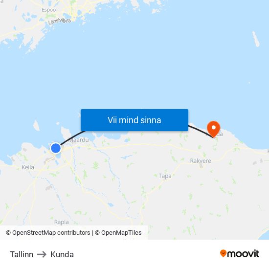 Tallinn to Kunda map