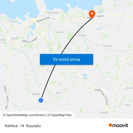 Kehtna to Kuusalu map