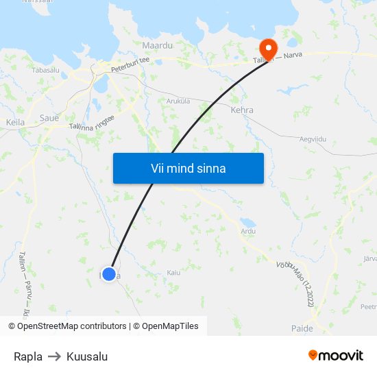 Rapla to Kuusalu map