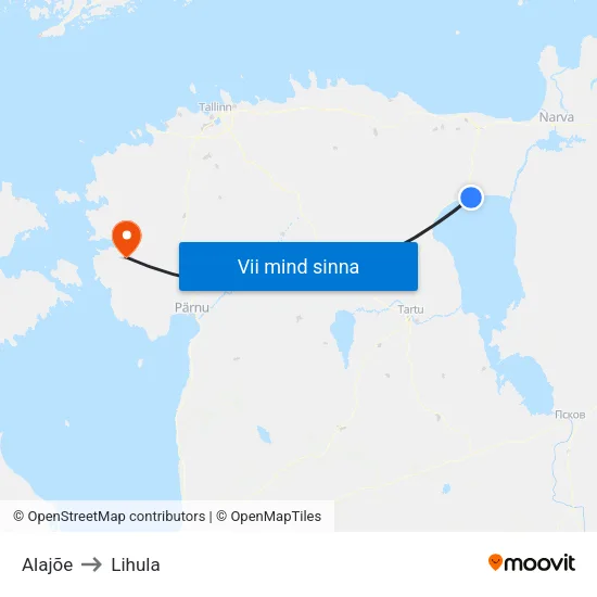 Alajõe to Lihula map