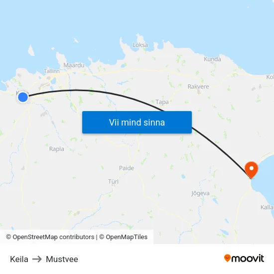 Keila to Mustvee map