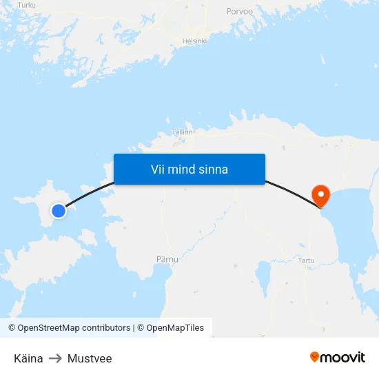 Käina to Mustvee map