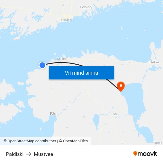 Paldiski to Mustvee map