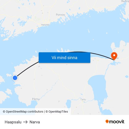 Haapsalu to Narva map