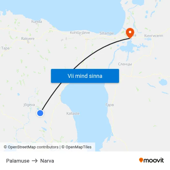 Palamuse to Narva map