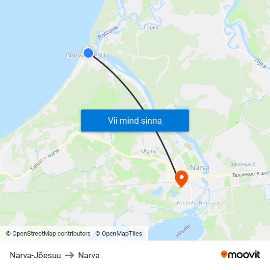 Narva-Jõesuu to Narva map