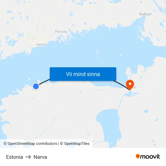Estonia to Narva map