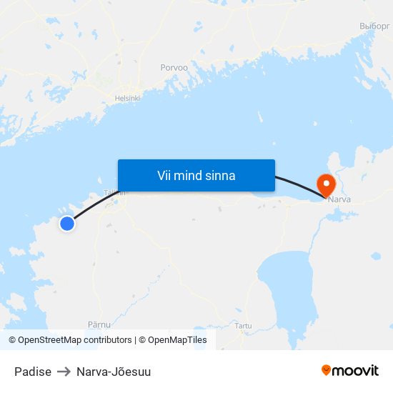 Padise to Narva-Jõesuu map