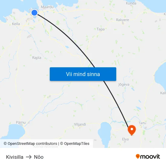 Kivisilla to Nõo map