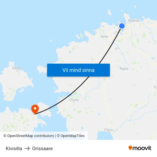 Kivisilla to Orissaare map