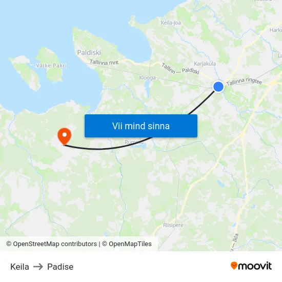 Keila to Padise map
