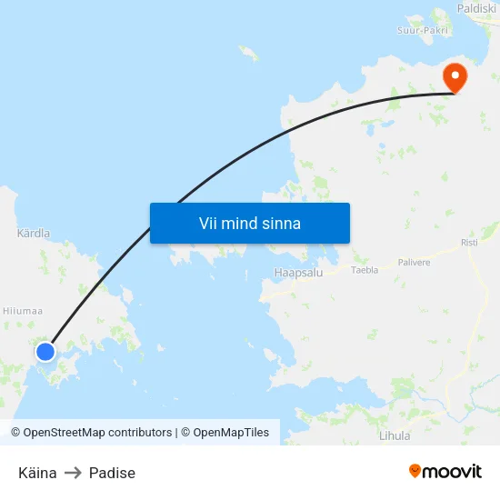 Käina to Padise map