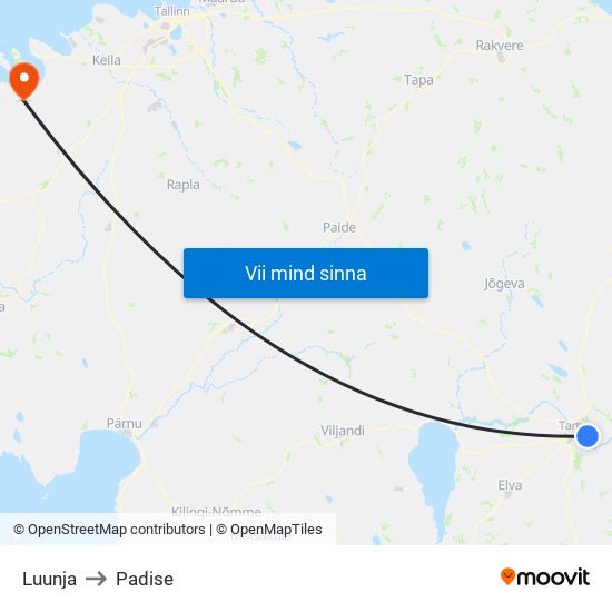 Luunja to Padise map