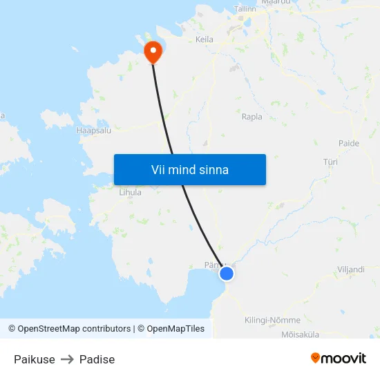 Paikuse to Padise map