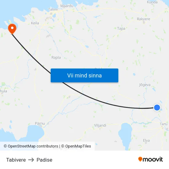 Tabivere to Padise map
