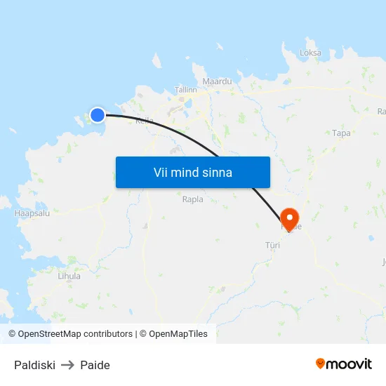 Paldiski to Paide map