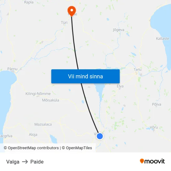 Valga to Paide map