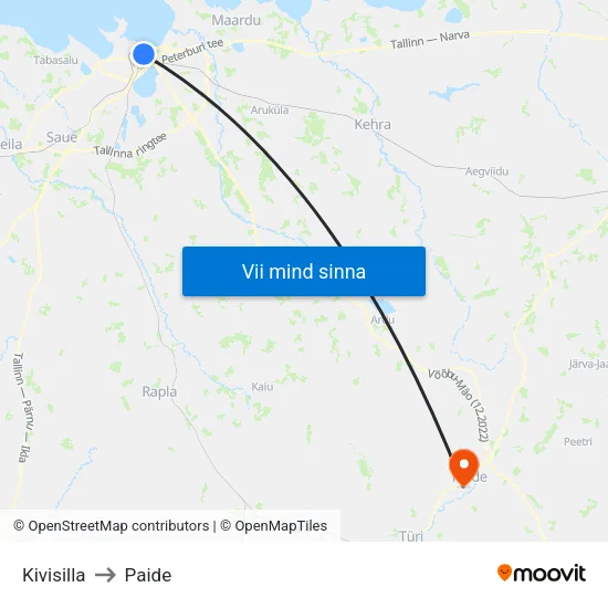 Kivisilla to Paide map