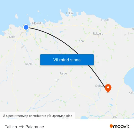 Tallinn to Palamuse map
