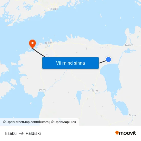Iisaku to Paldiski map