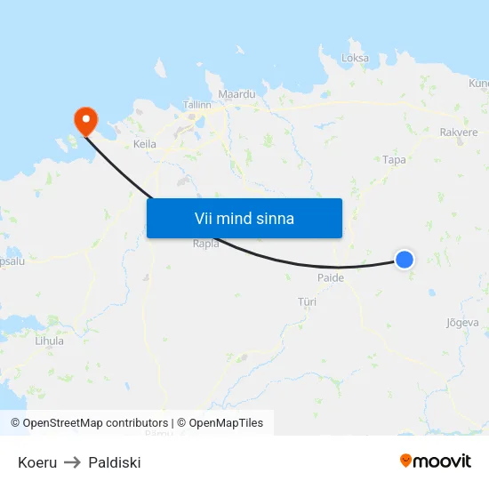 Koeru to Paldiski map