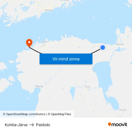 Kohtla-Järve to Paldiski map