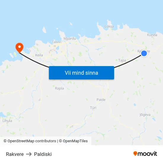Rakvere to Paldiski map