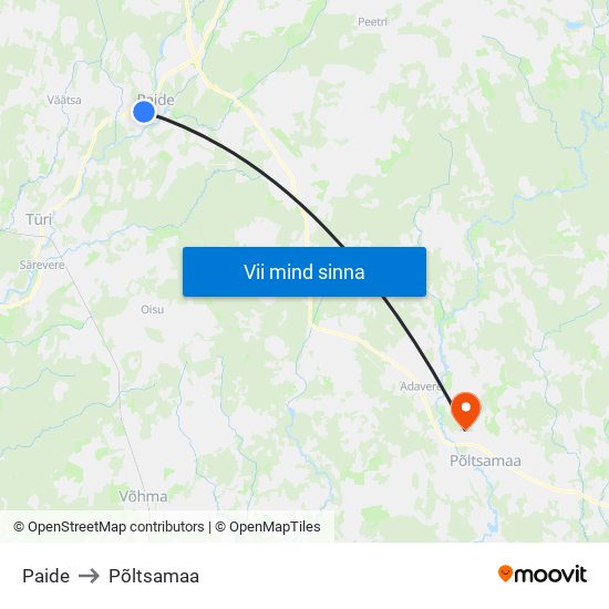 Paide to Põltsamaa map