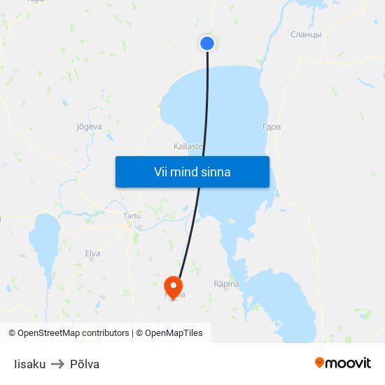 Iisaku to Põlva map