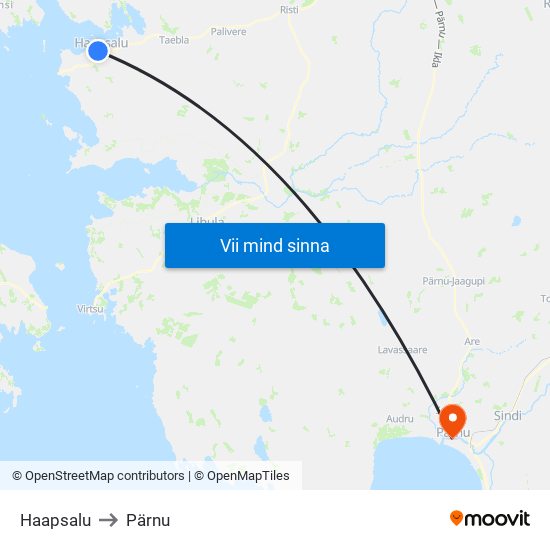 Haapsalu to Pärnu map