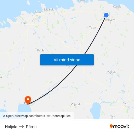 Haljala to Pärnu map