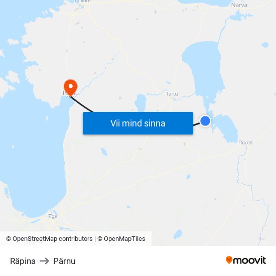 Räpina to Pärnu map