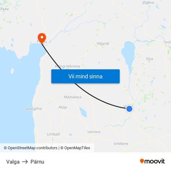 Valga to Pärnu map