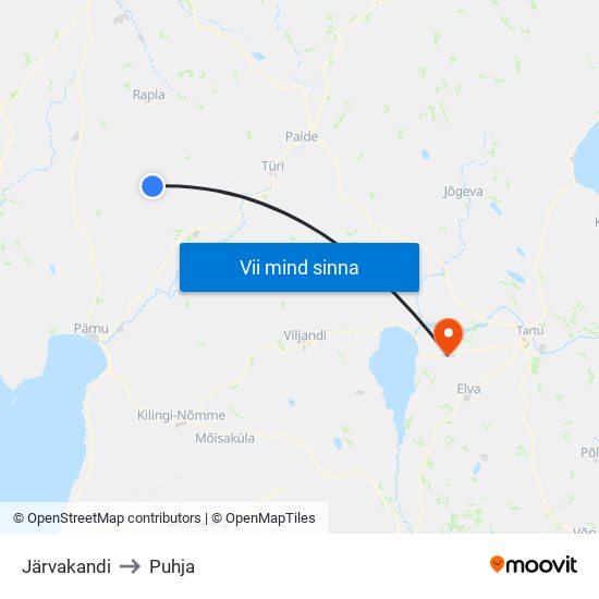 Järvakandi to Puhja map