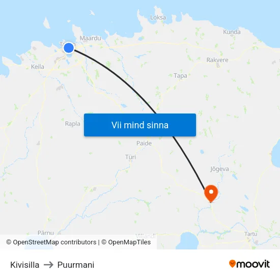 Kivisilla to Puurmani map