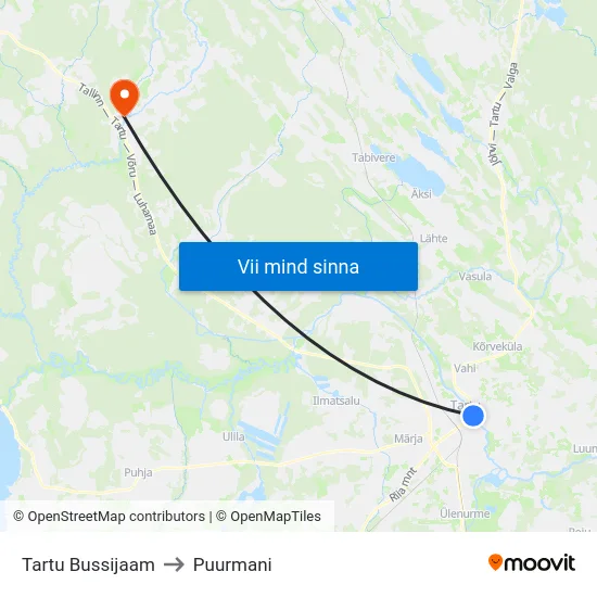 Tartu Bussijaam to Puurmani map