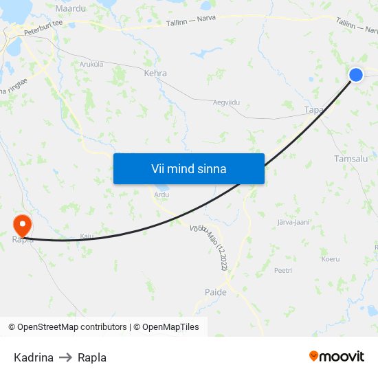 Kadrina to Rapla map