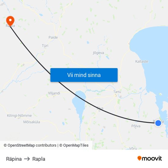 Räpina to Rapla map