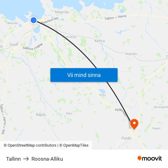 Tallinn to Roosna-Alliku map