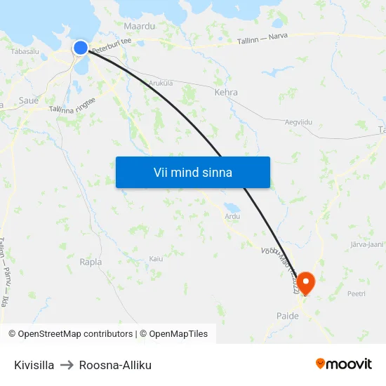 Kivisilla to Roosna-Alliku map