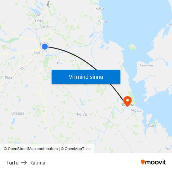 Tartu to Räpina map