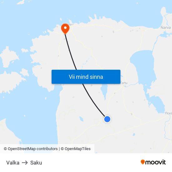 Valka to Saku map