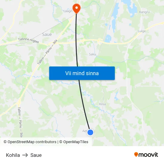 Kohila to Saue map