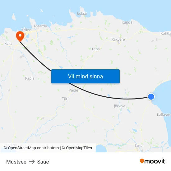 Mustvee to Saue map