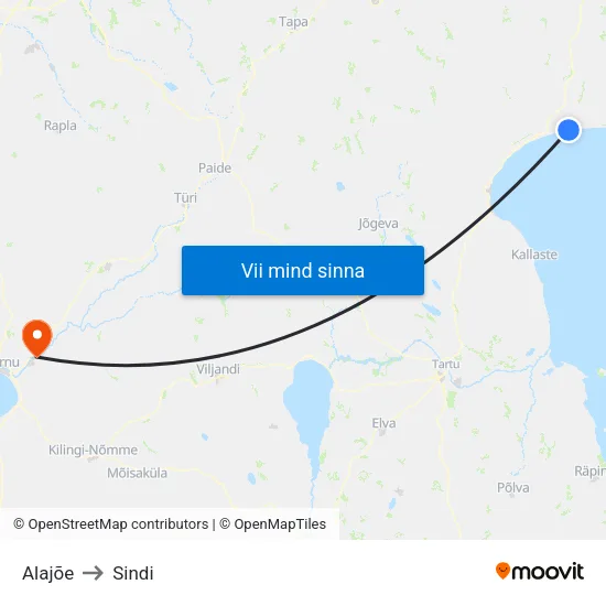 Alajõe to Sindi map