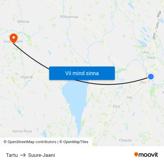 Tartu to Suure-Jaani map