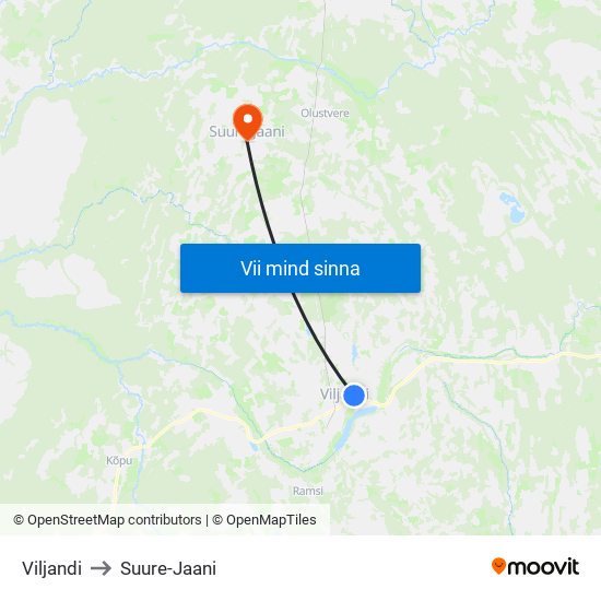 Viljandi to Suure-Jaani map