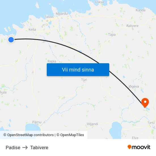 Padise to Tabivere map