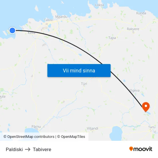 Paldiski to Tabivere map